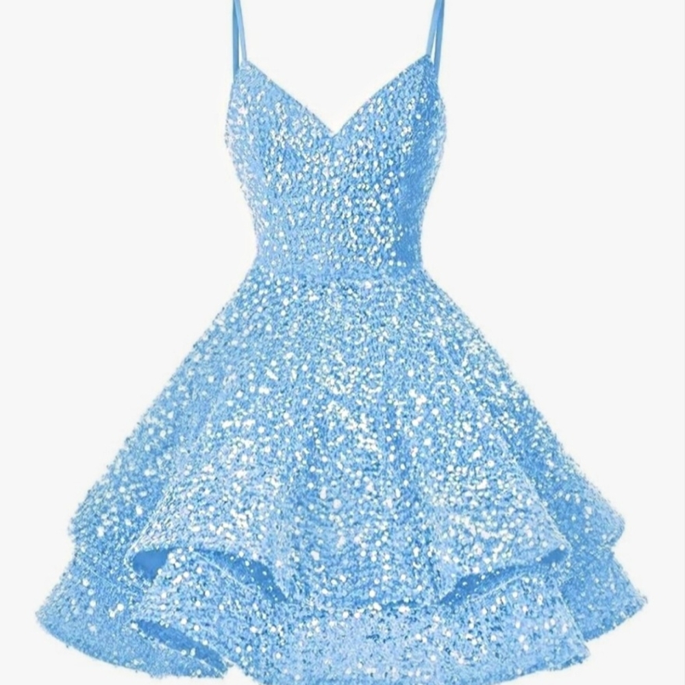 High Quality Homecoming Prom Sparkling Blue Sequin Dress